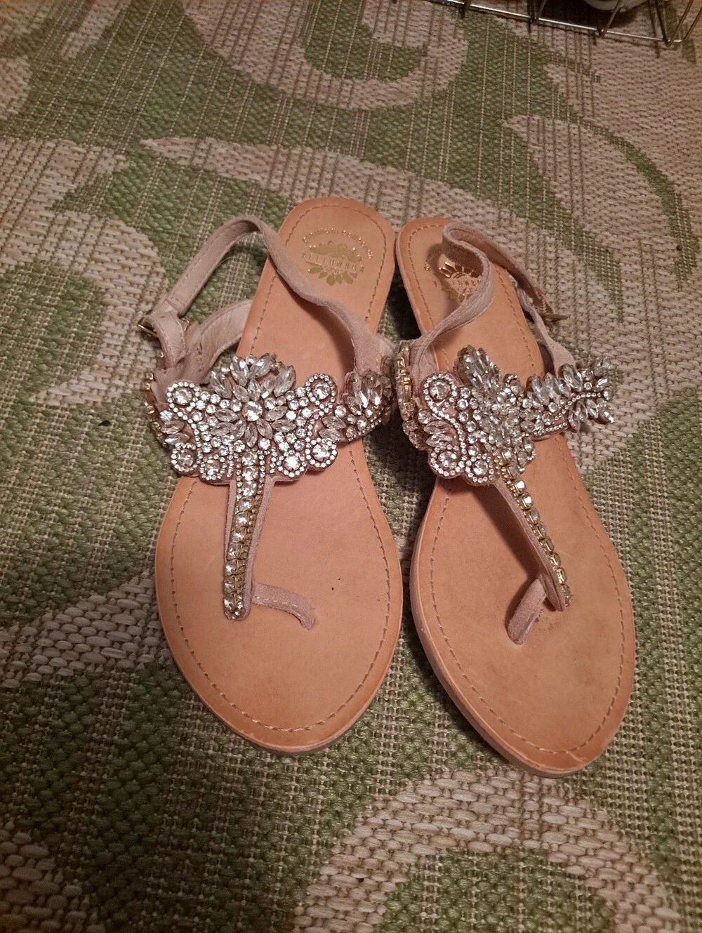 YellowBox Embellished Taupe Crystal T-Strap Sandals - Picture 1 of 6